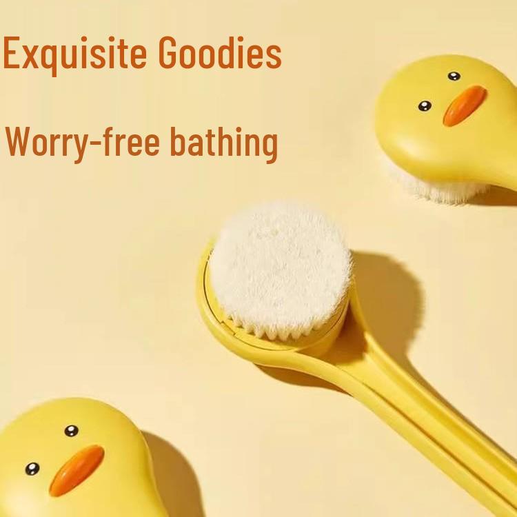 Kleiner gelber Enten Peeling-Badeschrubber mit weichen Borsten & langem Griff
