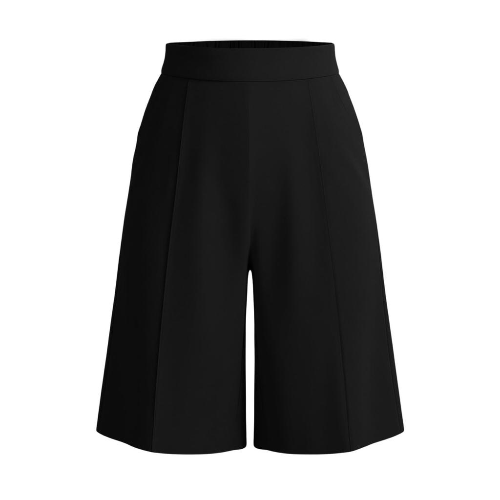 Women's High Waist Elastic Waistband Wide Leg Casual Shorts with Pockets Loose Fit Comfortable Summer Bottoms