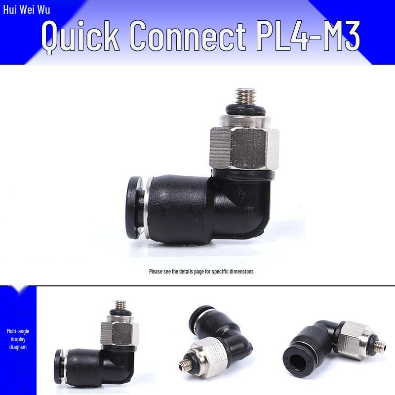 Pneumatischer Mini-Luftschlauch Schnellkupplungs-Winkelstück für M3/M5/M6 Gewinde, 3/4/6mm Schläuche