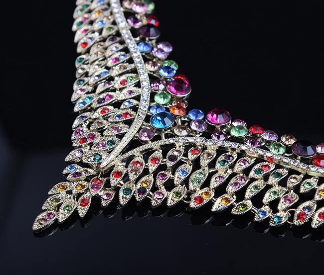 Stylish, Full-Diamond Colorful Collarbone Necklace, Earrings Set, Dress, Dinner Party, Exaggerated Accessories