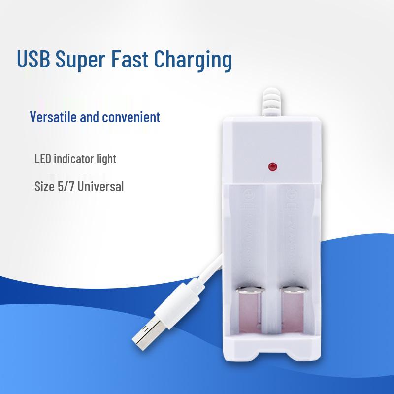 USB 2-Slot Battery Charger with Cable for 1.2V Ni-Cd AA Batteries & Electric Toys (5th & 7th Gen).