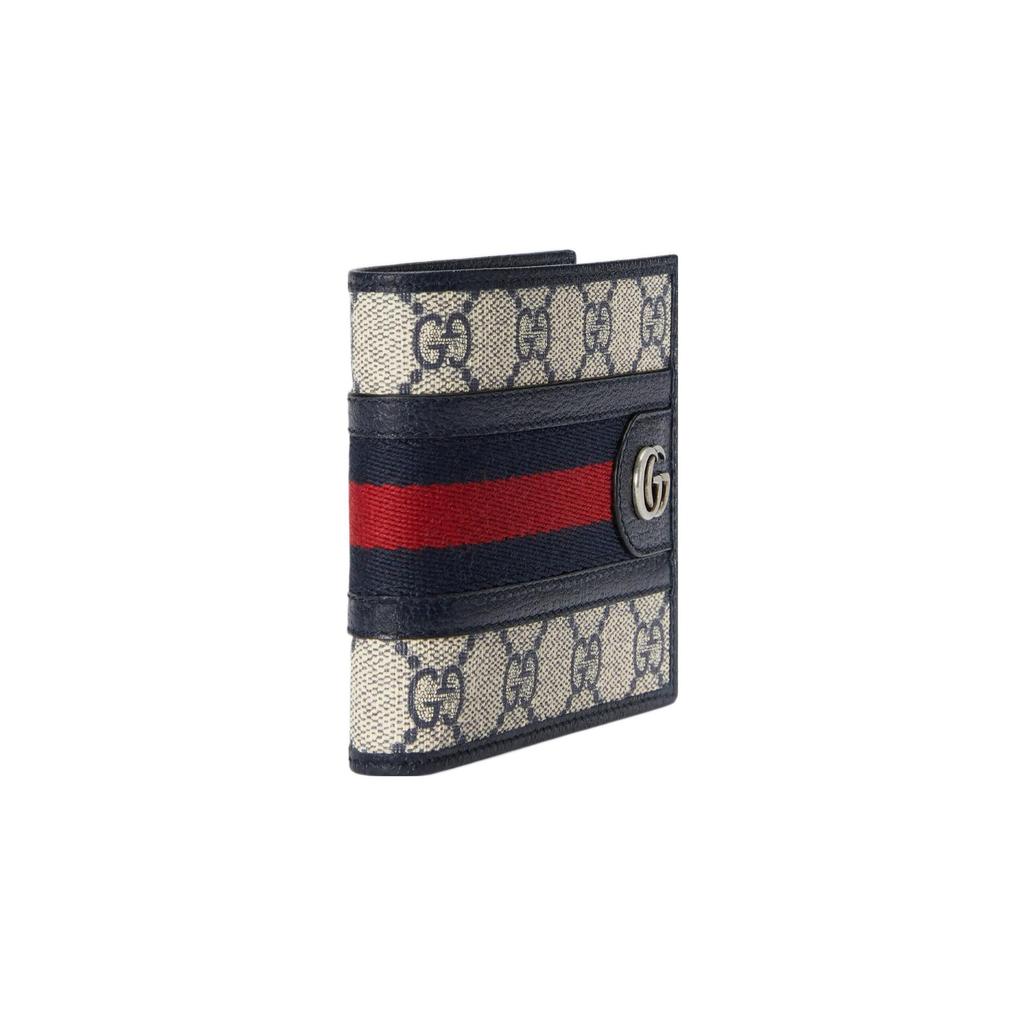 Gucci Ophidia Logo Streifen Web Canvas Und Leder Geldbörse Herren Geldbörse Blau Beige 597609-96IWN-4076