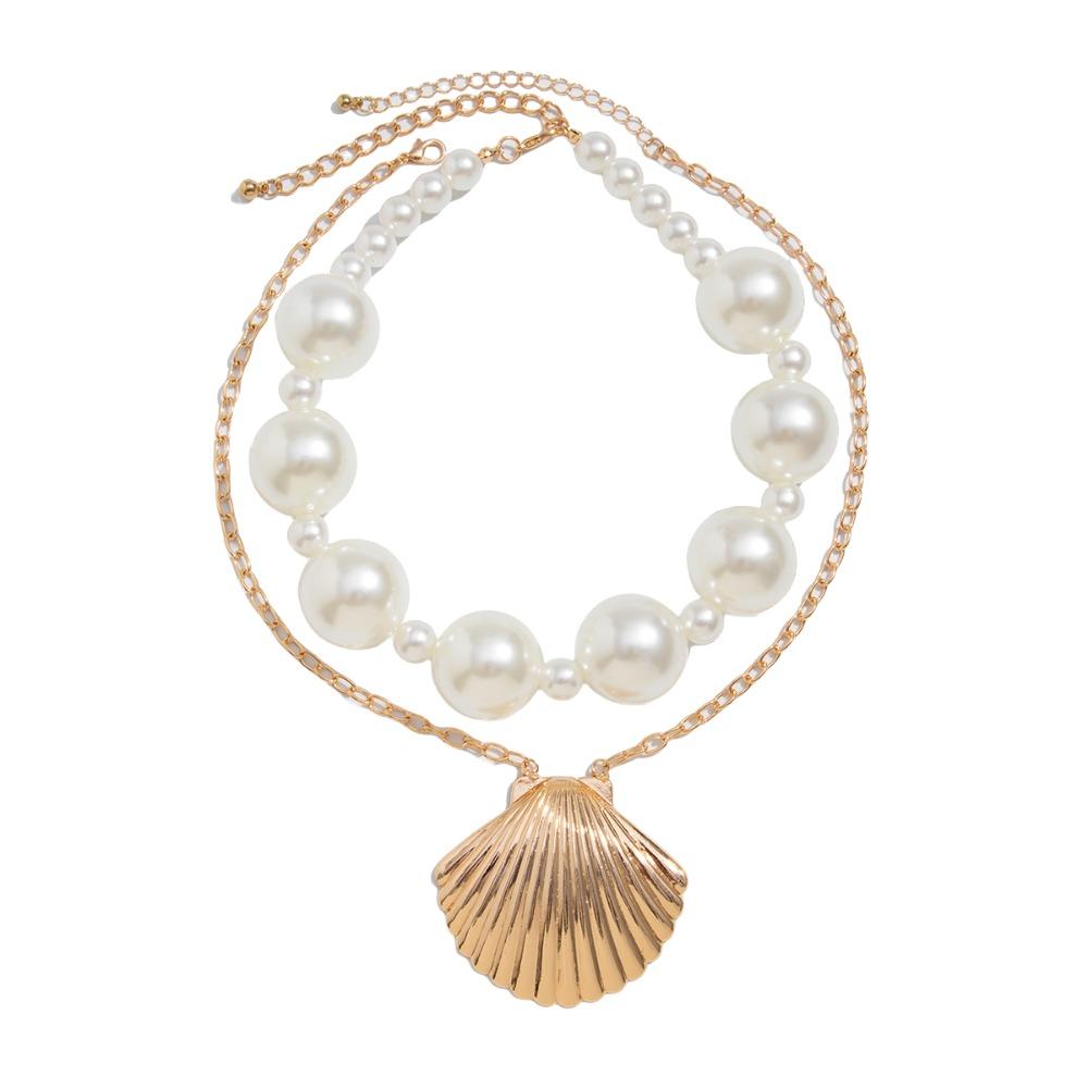 

Exaggerate Pearl Beaded Necklace Elegant Beach Necklace Sweet Pearl Shell Necklace Party золотой