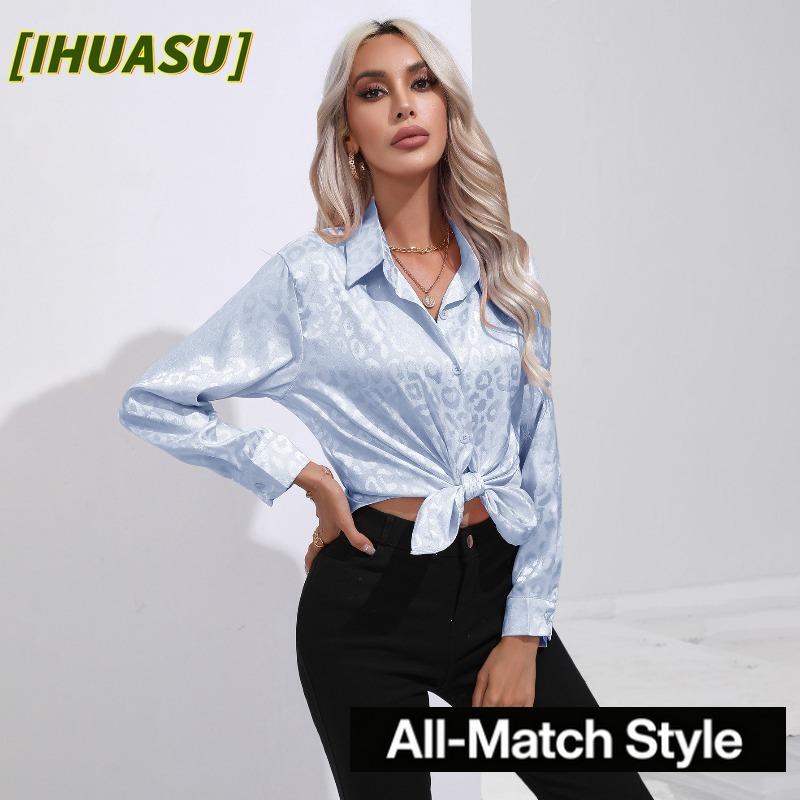 IHUASU Modische, lässige Langarm-Blusen und -Hemden mit POLO-Ausschnitt für Damen