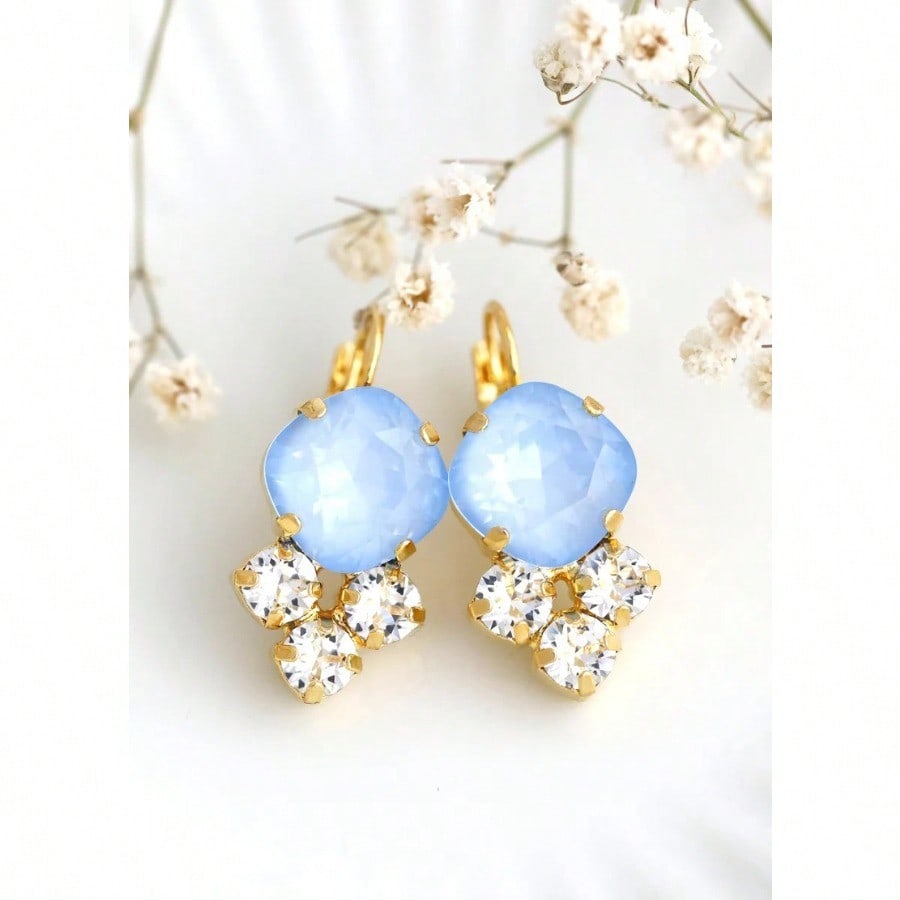 Colorful Earrings, Pink And Orange Interspersed, With A Mint Green Pendant.