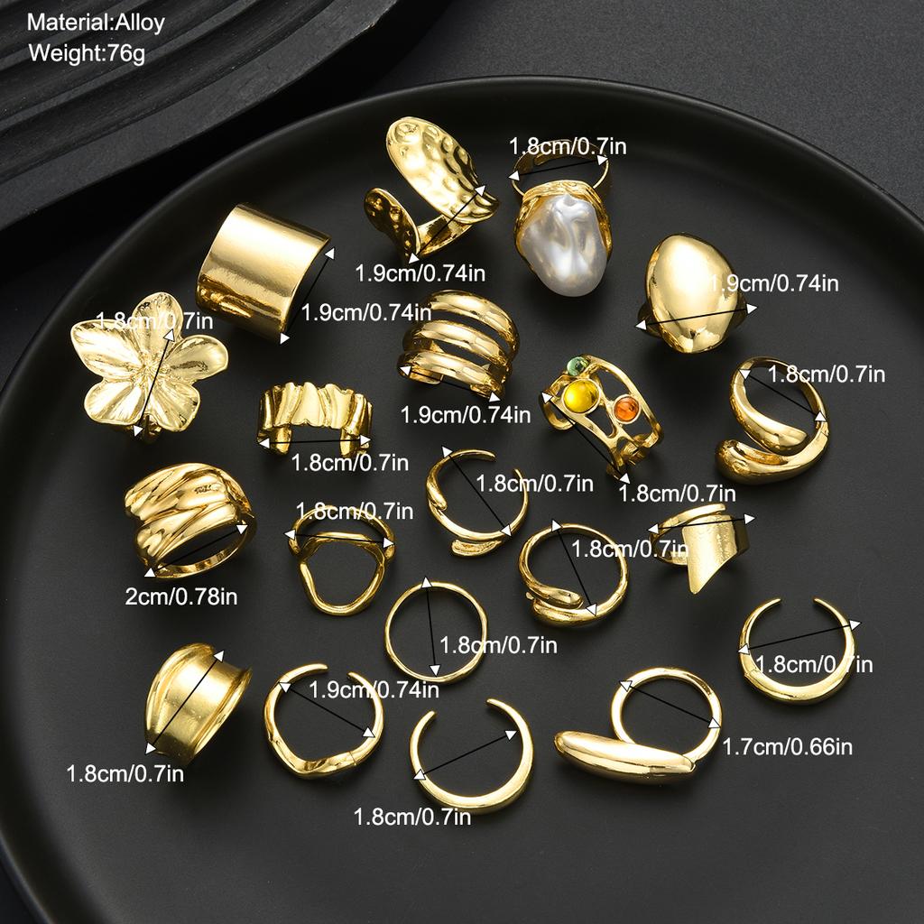 17KM 20 Piece Fashion Irregular Lava Liquid Flower Ring Set Jewelry Women Trendy Shiny Daily Party Accessory Decorative Gift Idea