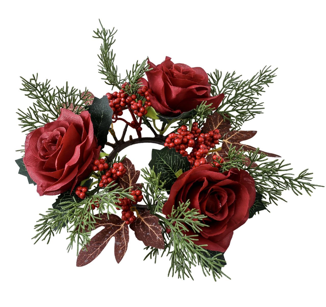 

Holiday Flowers Red Fruit Candlesticks Flower Wreath Christmas Decoration Ornament Desktop Candles Flower Wreath Circle