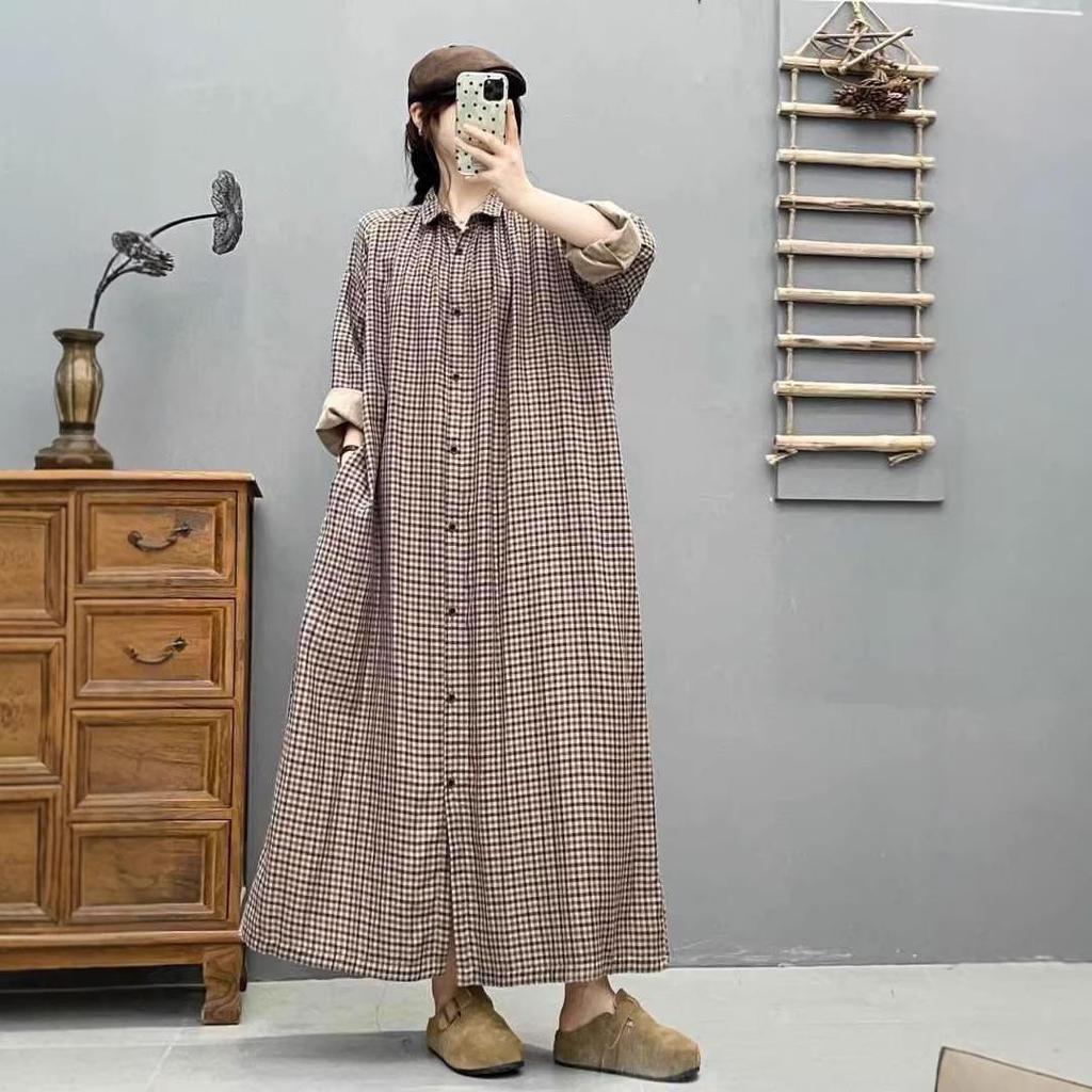 Plaid Single-Breasted Long-Sleeve Shirt Dress - Slimming & Casual for Spring & Autumn