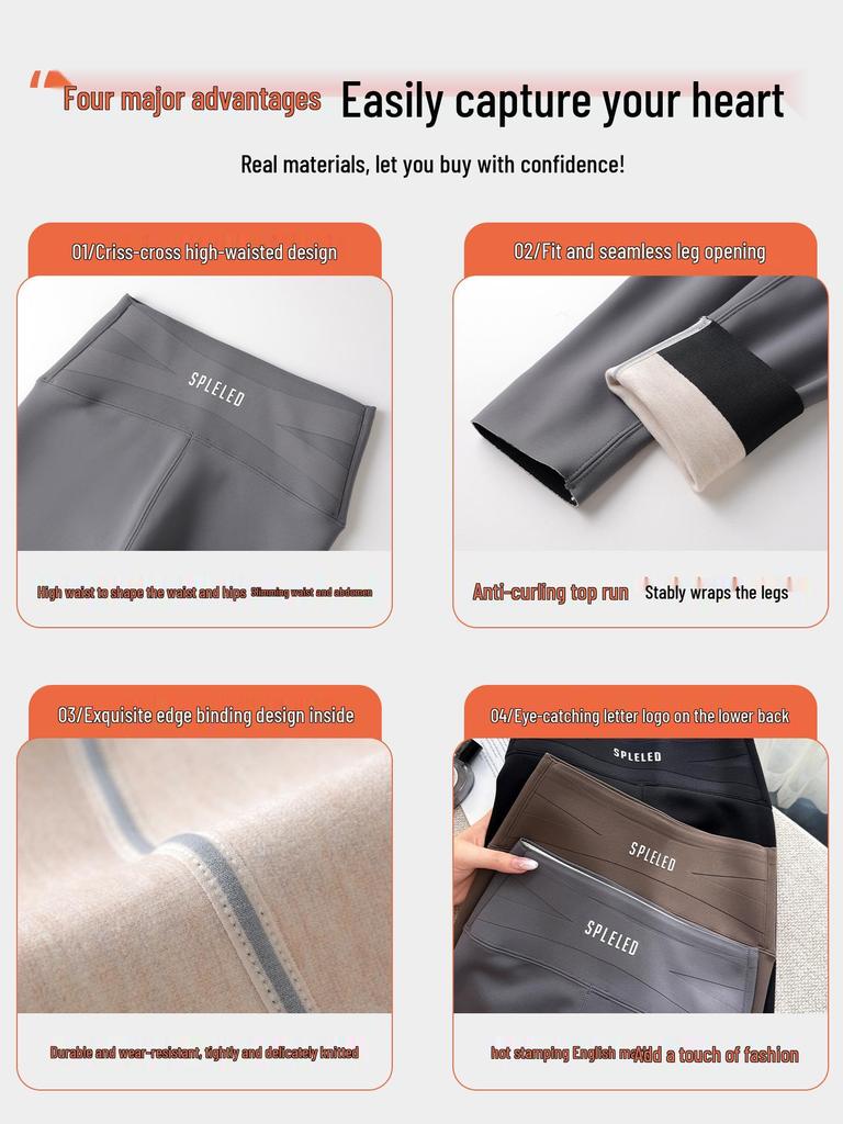 Women's High Waist Fleece Lined Shark Leggings - Cross Waist Tummy Control Yoga Pants for Autumn/Winter