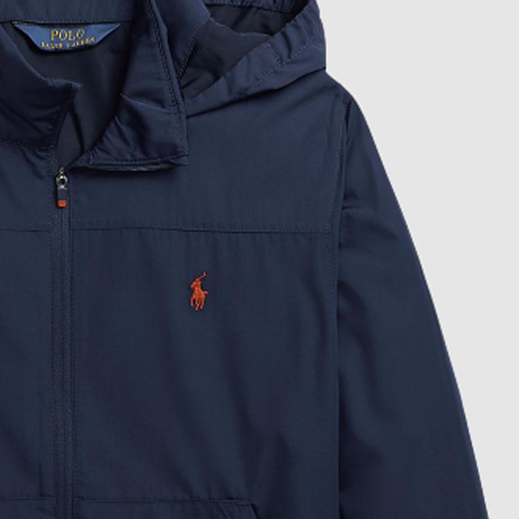 Polo Ralph Lauren Jacket Ss24 Solid Color Small Pony Embroidery Water-Resistant Hooded Zipper Casual Kids Jackets Dark-Blue CWPOOTWY6020290-410