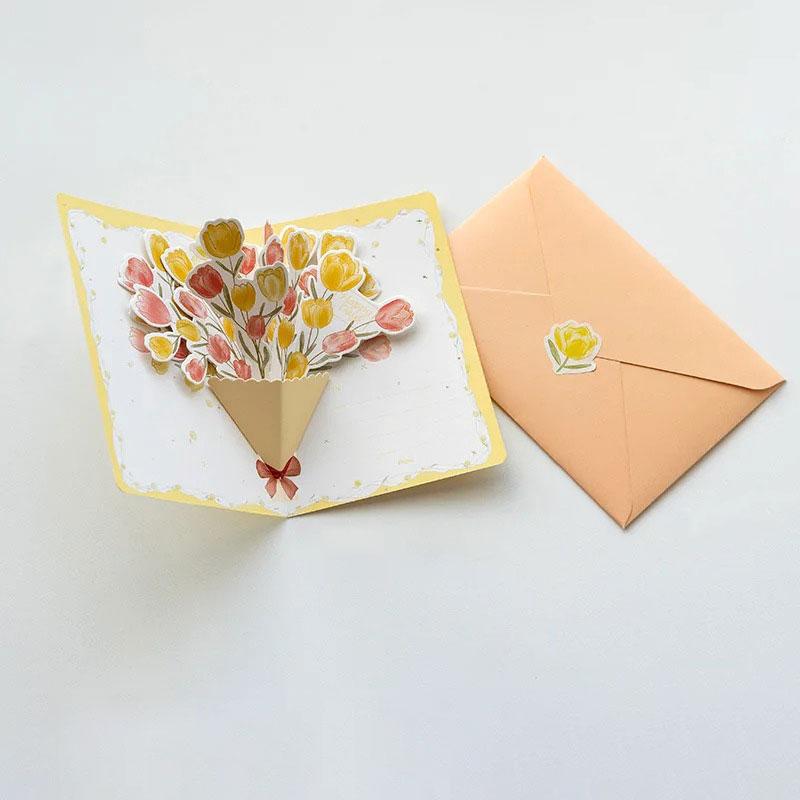 1pc Gift 3D Greeting Card Creative Blessing Card Minimalist Flower Pop-up Style 1pc