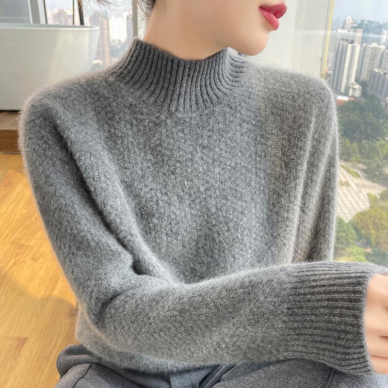 Women's High Neck Wool Sweater: Autumn/Winter Osmanthus Stitch, Thickened Loose Pullover Knitwear.