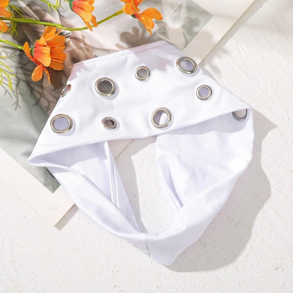 Fabric Hollow Eyelet Elastic Headband Metal Rock Hollow Eyelets Hair Bands  Punk белый