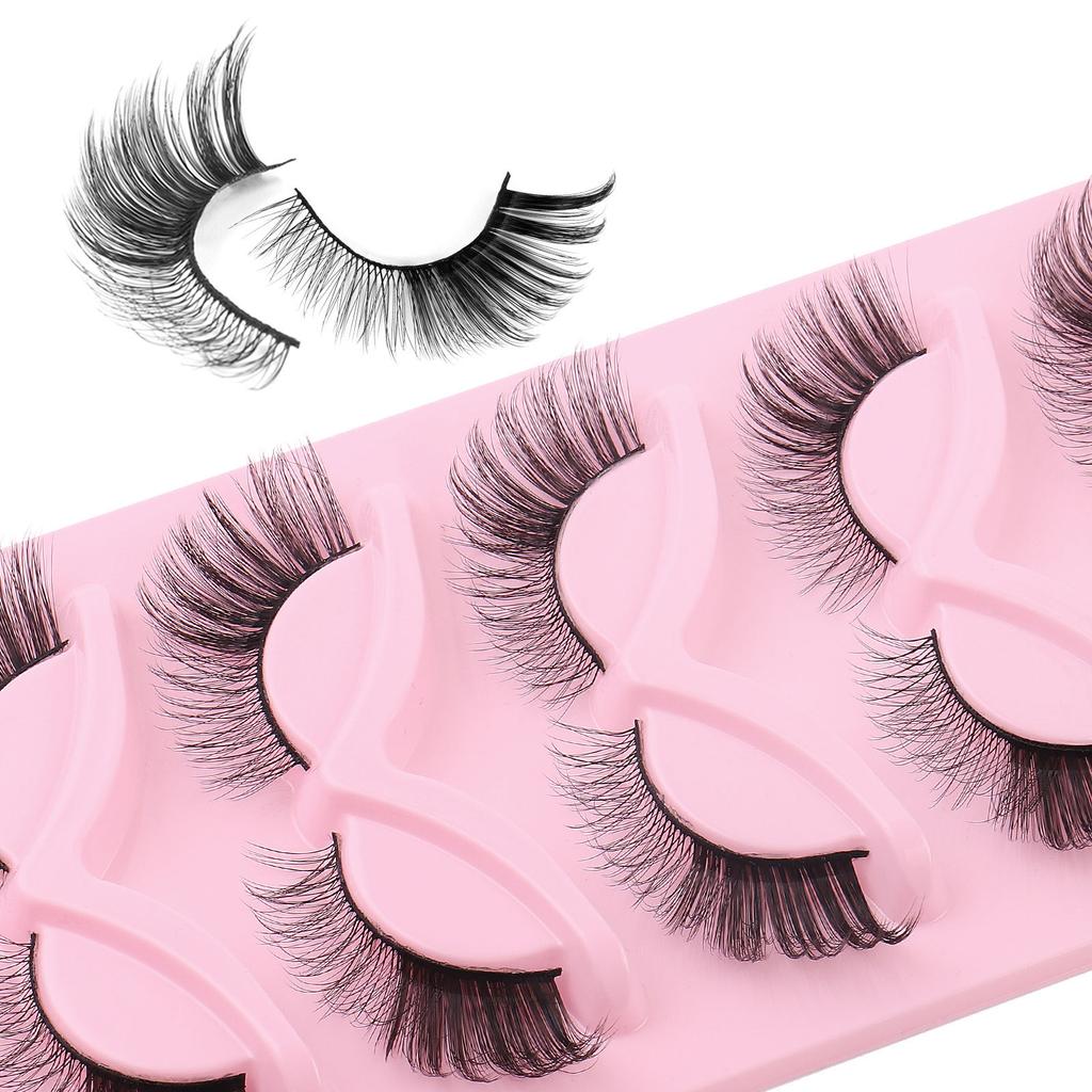New Slanted Fox Eye False Eyelashes, 5 Pairs, Natural Thick Curled Eyelashes, Simulated Cat Eye Eyelashes
