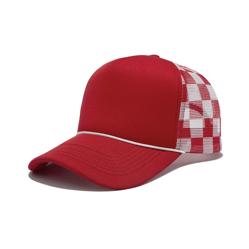 New Plaid Baseball Cap with Rope Truck Mesh Cap Outdoor Leisure American Fashion Breathable Sun Protection Advertising Cap