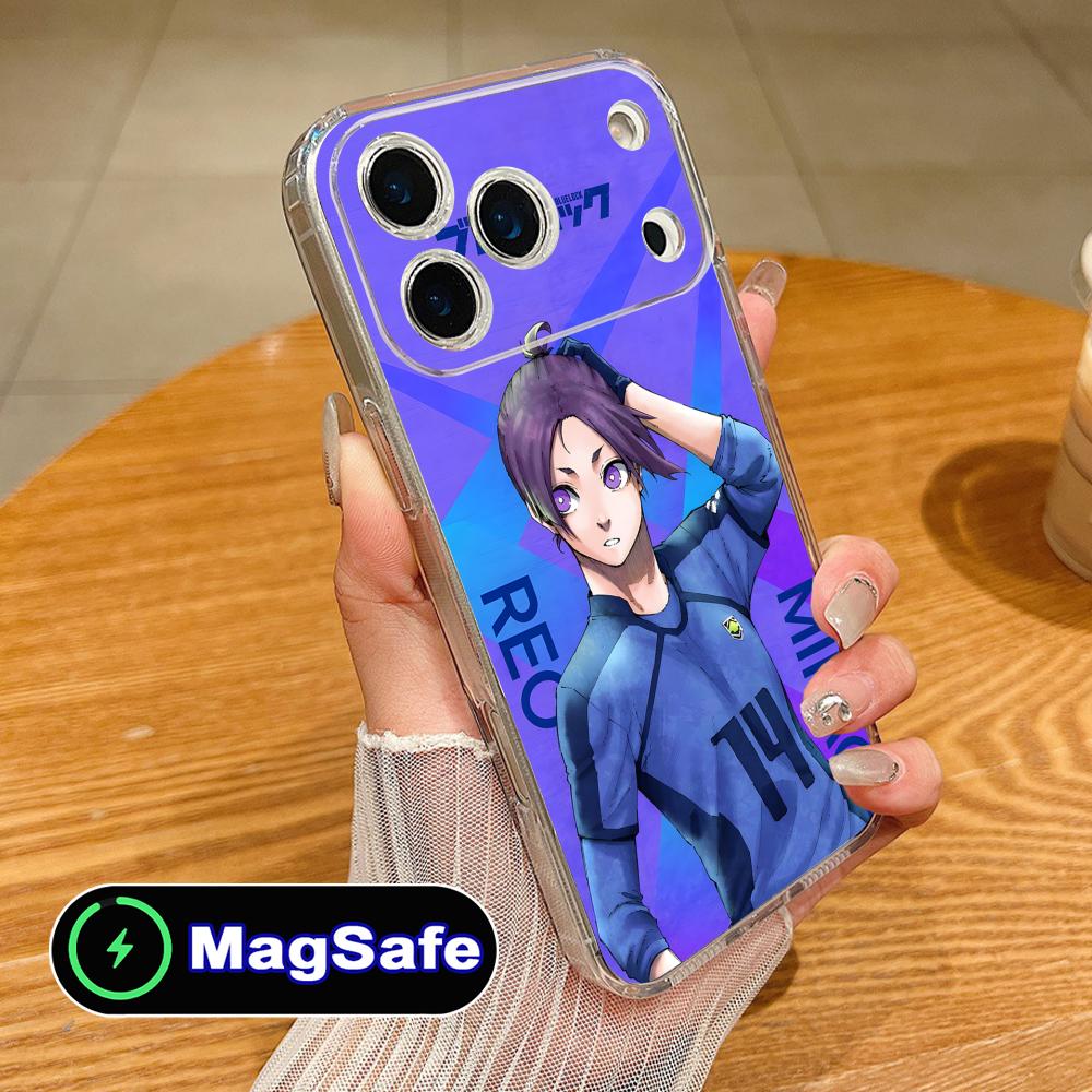Blue Lock Reo Mikage Clear TPU Magsafe Mobile Phone Case for iPhone 17 16 15 14 13 12 11 Air Pro Max Plus Mini Colorful Cover