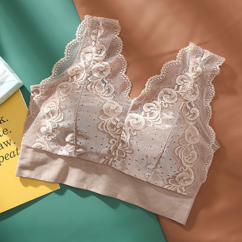 Sexy Lace Large Size Back Underwear for Women Without Steel Ring Gathered Anti-sagging Vest Bra Thin Breathable Simple Natural Bra
