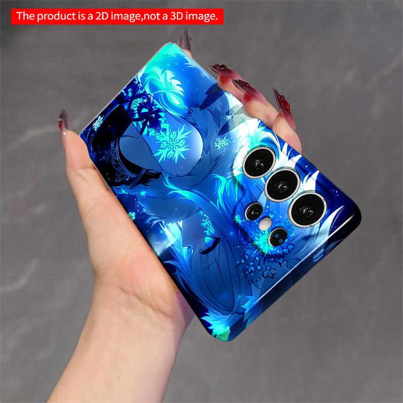 2DFlat Samsung Phone Case Blue Fox Winter Snowflake Art Phone Case Applicable To Galaxy S22 S23 S24 S25ULTRA S26 A12 A13 A14 A15 A16