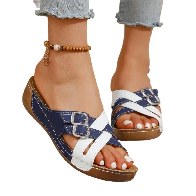 Fashion Shoes for Women 2025 New Plus Size Wedge Women's Sandals Summer Mixed Colors Sandals Women Anti-slip Leather Casual Shoes Ladies