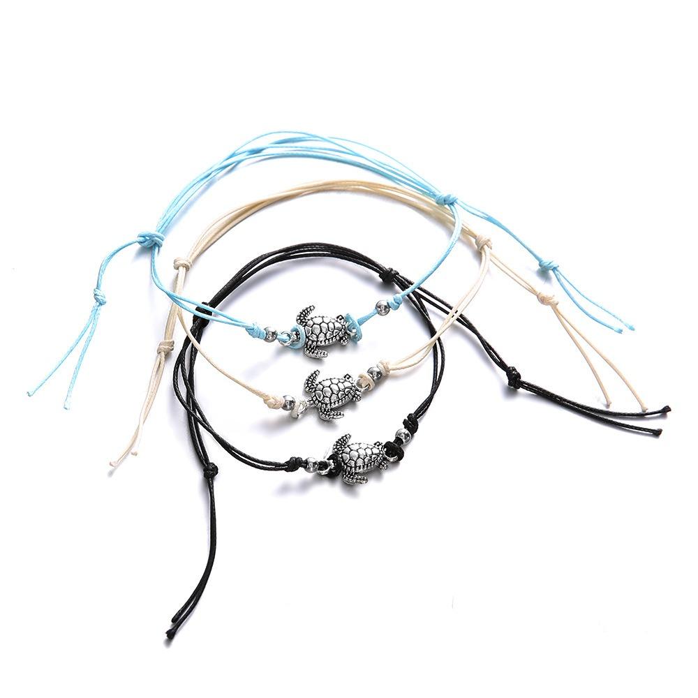 3pcs Set Bohemia Trendy Sea Turtle Rope Weaving Anklets for Women Retro Charm Summer Beach Jewelry Set Holiday Accessories Gift