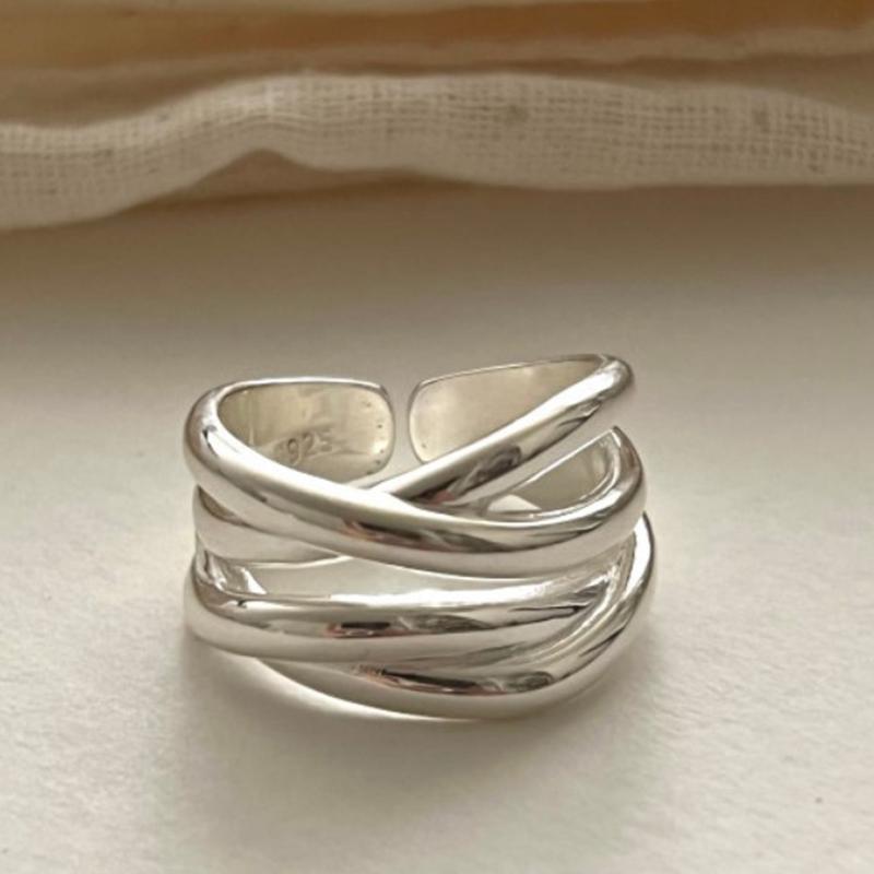 PANJBJ 925 Sterling Silber Dicker Doppelring für Damen Mädchen Geschenk Minimalismus Neutral Öffnend Breiter Schmuck Dropshipping