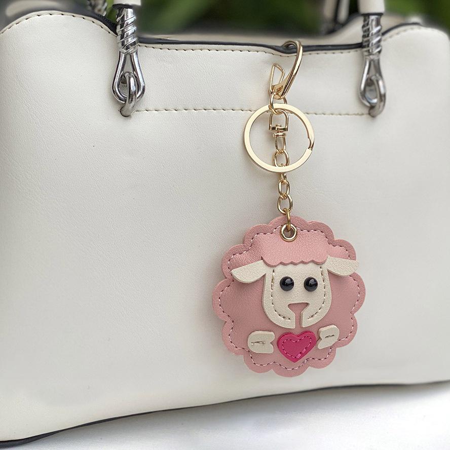 Lamb Keychain Pendant: Multi-Layer Leather Tie Small Ornament PU Bag Charm
