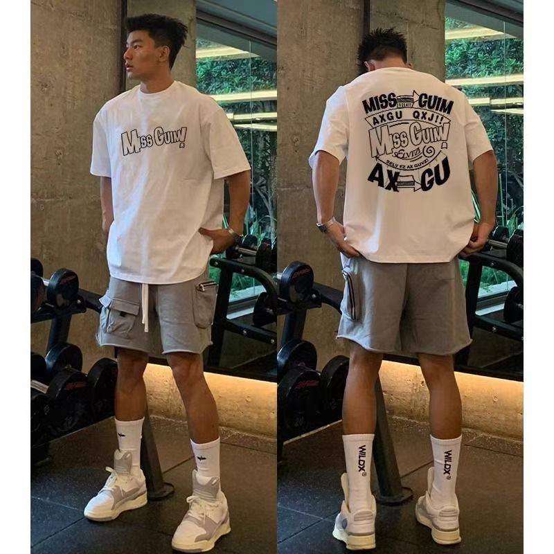 American Letter Print T-shirt Men 2025 New High Quality 100%Cotton Short Sleeve Tee Casual Street Gym Sport Y2k Top Male Clothes