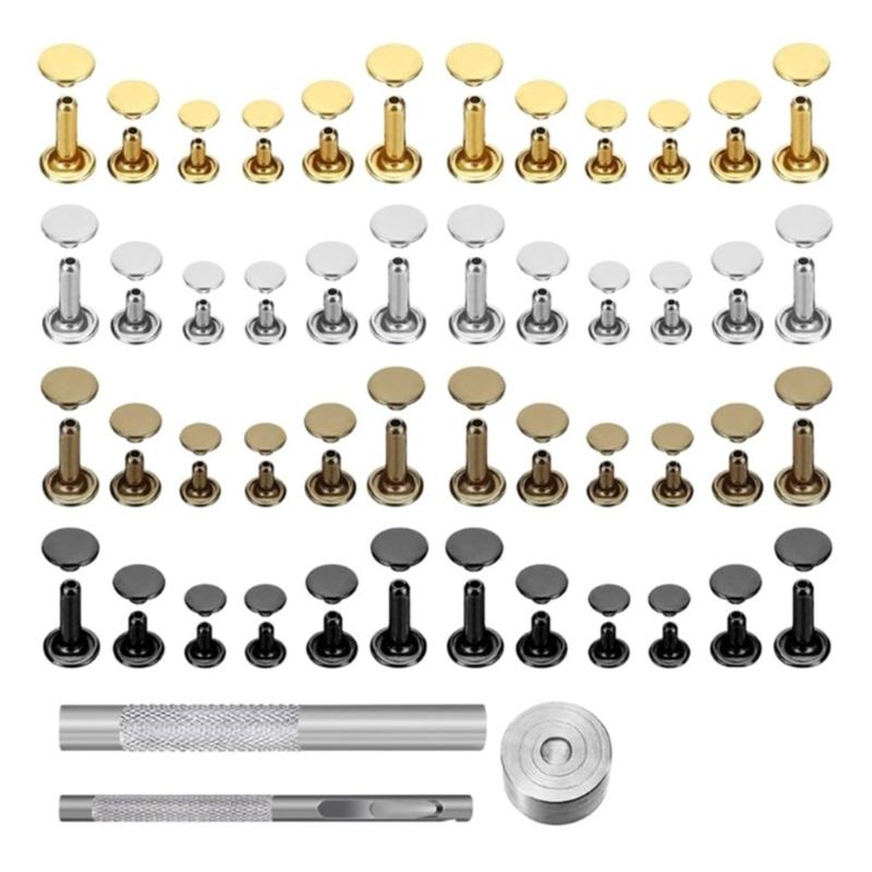 480 Sets Leather Rivets Double Caps Rivets Tubular Metal Studs with 3 Setting Tool Punch Plier for Leather Craft Repair