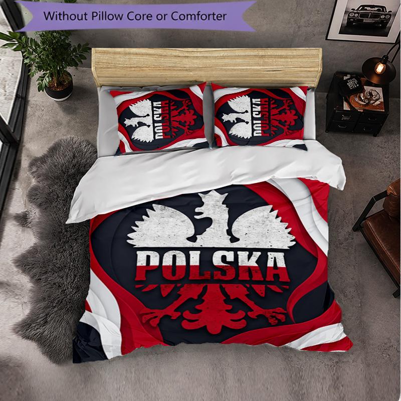 Poland Football Pattern 3 Pieces Bedding Set Soft Microfiber Duvet Cover with Pillow Cases for Bedroom