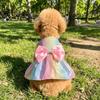 Pet Apparel Thin Breathable Dog Rainbow Skirt Bow Design Soft Pet Cloak Skirt Sleeveless Princess Dress Spring Summer