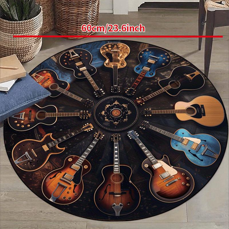 Rock Guitar Round Area Rug, Non-Slip Washable Music Carpet, Vintage Guitar Collection Print Floor Mat for Patio Living Ro