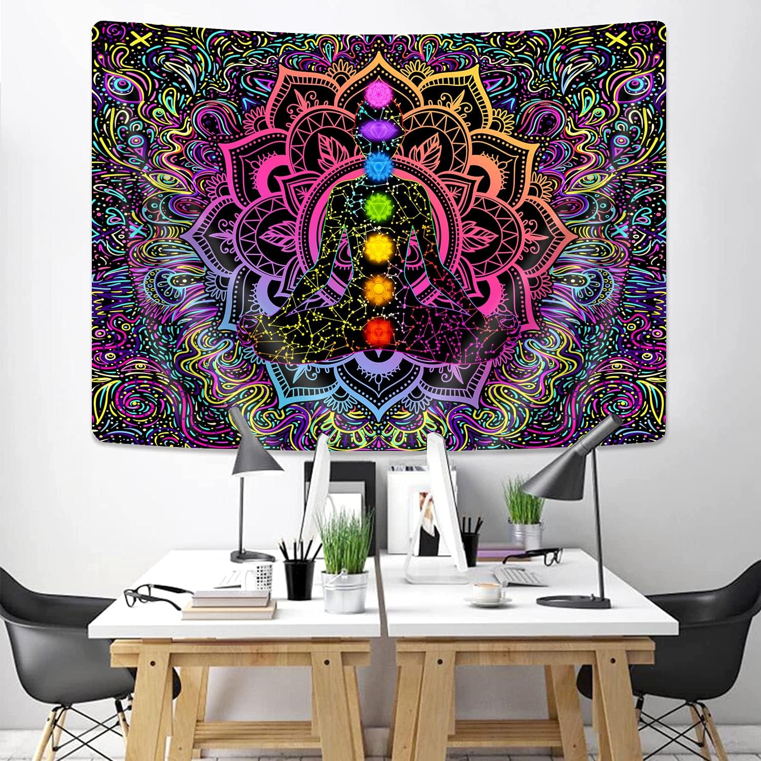 Spiritual Tapestry with Bohemian Mandala of the Seven Chakras 75x100