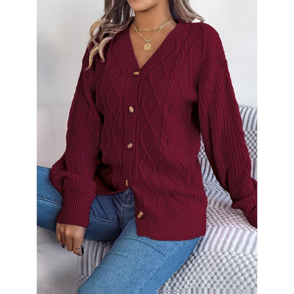 New Autumn/Winter Ladies' Sweatshirt Collection: Oversized Top, Casual V-Neck, Bell Sleeves, Cable-Knit Button-Front Cardigan
