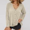 Women's Fashion Casual Solid Color V-Neck Live Button Long Sleeve T-Shirt Top