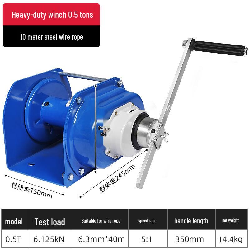 

Heavy-Duty Hand Winch with 0.5 Ton, 10m Steel Rope