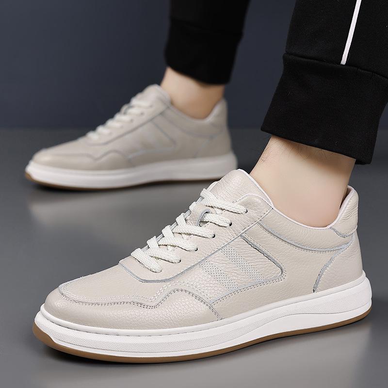 2025 new first-layer cowhide men's leather shoes genuine leather casual shoes fashion white shoes men's board shoes men's shoes