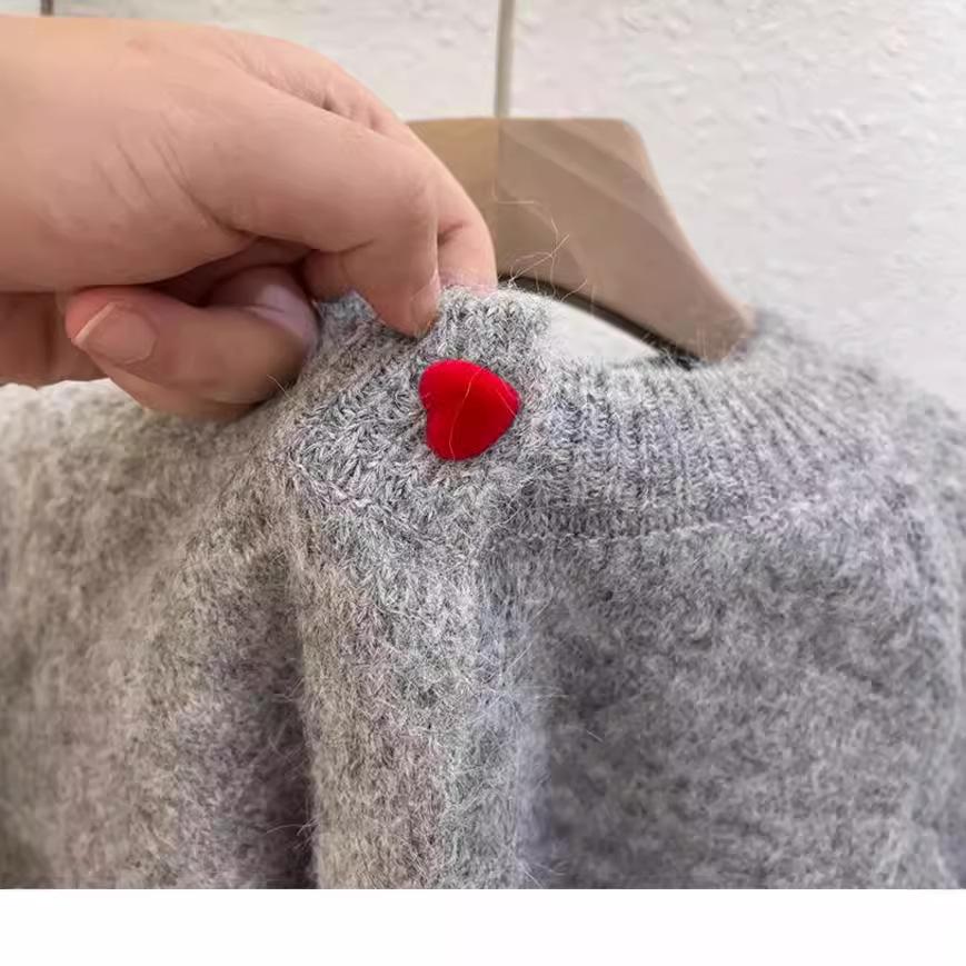 Women's Retro Dark Gray Wool Cardigan - Autumn/Winter, Soft & Warm with Love Button Raglan Sleeves