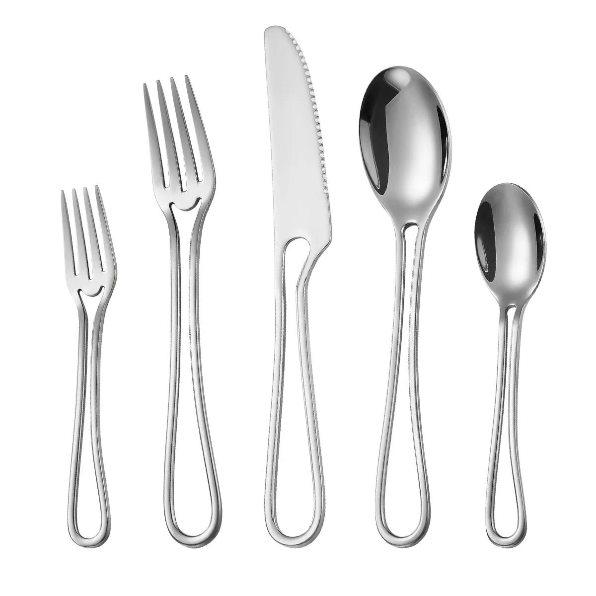 

5Pcs Dinnerware Set Stainless Steel Cutlery Steak Knife and Fork Dessert Spoon Tableware Teaspoon Home Restaurant Cutlery Set
