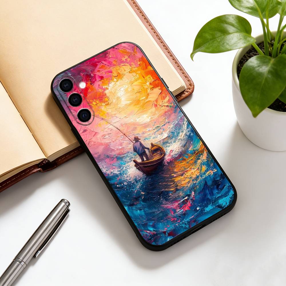 Ölgemälde Segelboot Handyhülle Für Samsung Galaxy A73,A72,A71,A70,A53,A52,A51,Weiche Silikon Schwarze Hülle