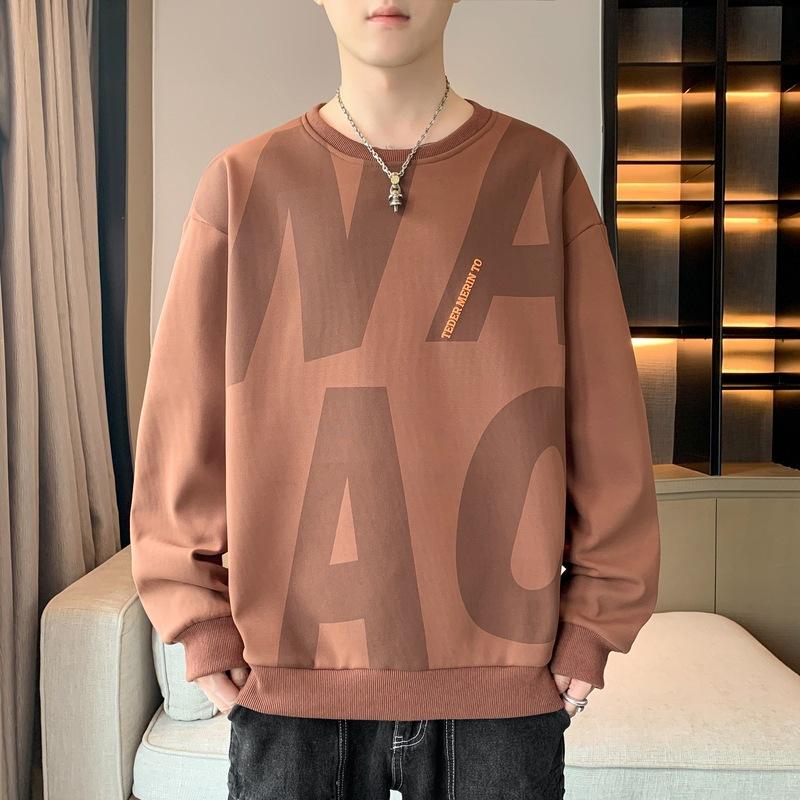 Herren Frühling und Herbst Neues Unterhemd Langarm T-Shirt Rundhalsausschnitt Bedruckt Übergröße Herren Top