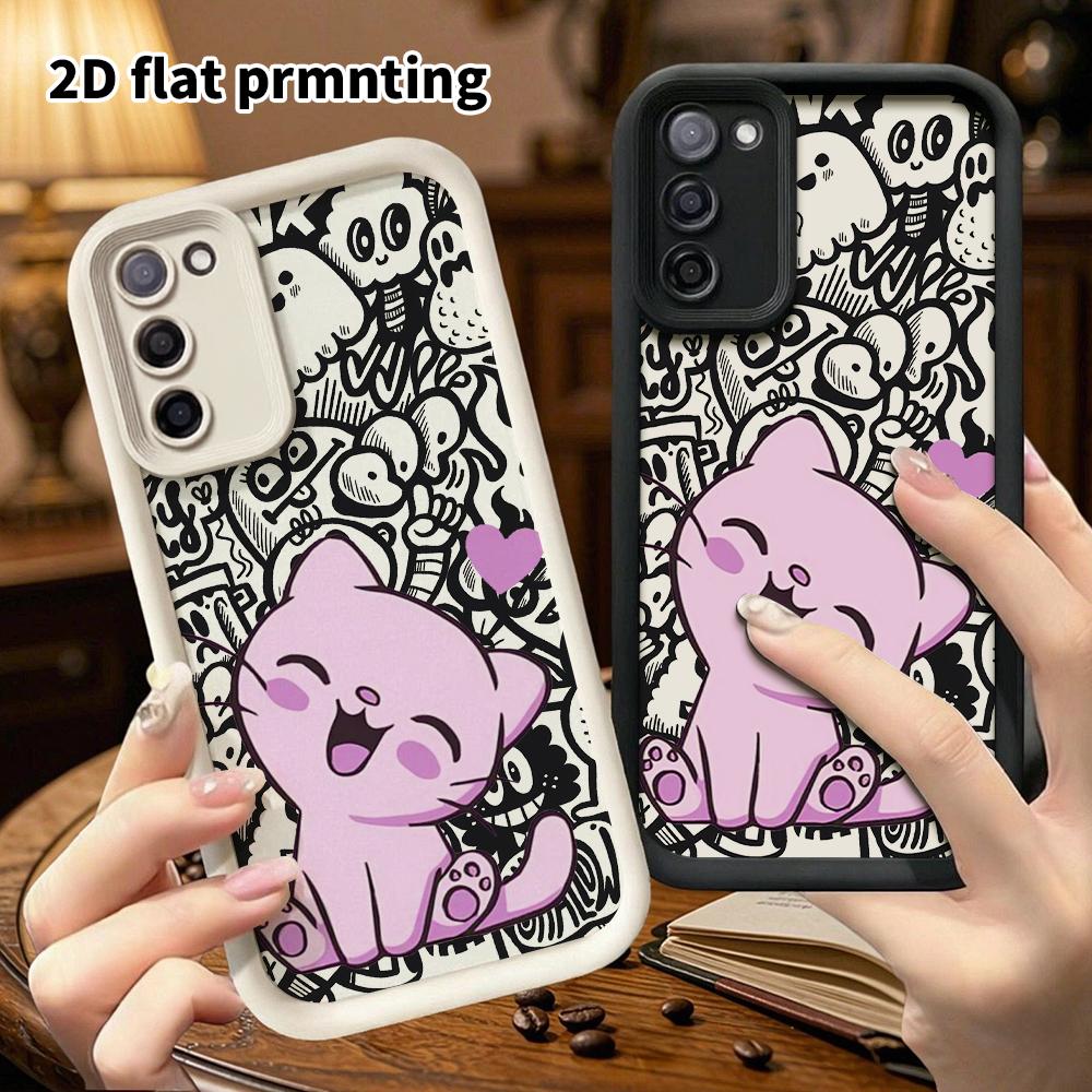 Phone Case: 2D Flat Samsung Galaxy A34 A35 M05 M06 S20 S22 S21 FE Plus 5G Protective Case, Light Pink Kitty, Christmas and Halloween Gift