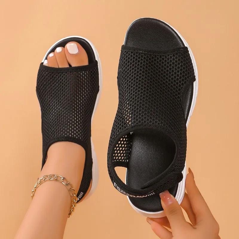 Fashion Summer Women Slip on Sandals New Thick Bottom Round Head Mesh Slippers Hollow Casual Comfort Shoes Breathable Non-slip Sandals