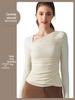 Women's Slim Fit Long Sleeve Sports Top with Built-in Bra, Waist-Cinching, Figure-Flattering, Ideal for Pilates and Yoga - Autumn/Winter.