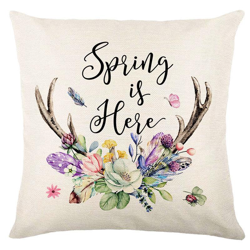 Seasons Throw Pillow Cover Spring Linen Flowers Truck Cushion Office Throw Pillow Cushion Throw Pillow Cushion