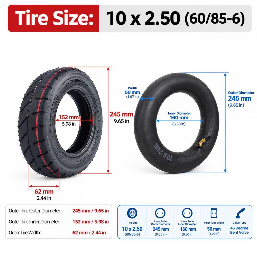 Black Electric Scooter Tyre 10 X 2.50 (60/85-6) Pneumatic Wheel Tire Electric Scooters