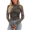 Women's Semi High Neck Long Sleeved T-shirt Sexy Y2K Mesh Printed Top Shirt