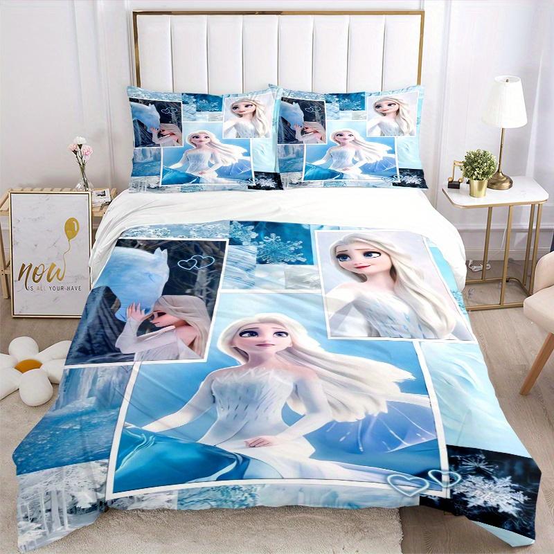 3pcs Stitching Princess Elsa Printed Bedding Set, Soft and Comfortable Quilt Cover for Bedroom, Guest Room (1 Duvet Cover + 2 Pillowcases, Pillow