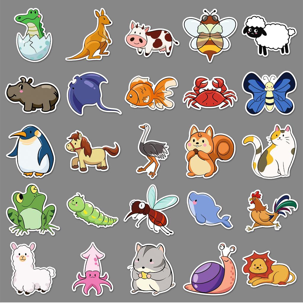 50 Cartoon Animal Graffiti Stickers Cute Hand-drawn Simple Drawing Decorative Water Cup Computer Mobile Phone Case Stickers