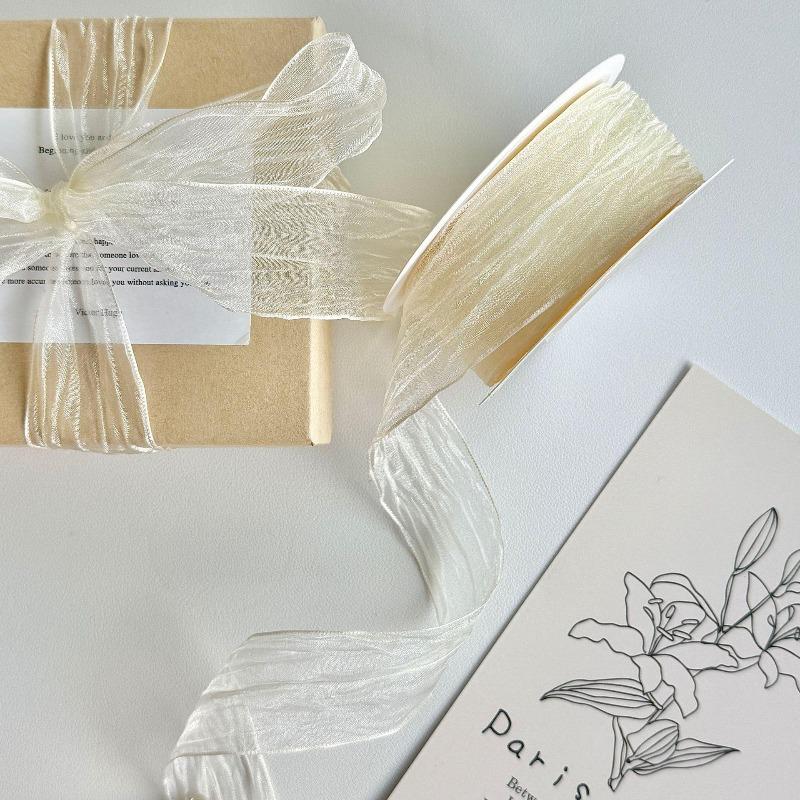 10 yards Rotolo di nastro di organza di colore pieno con bordo ondulato a coda di pesce per bouquet di fiori, regali, confezioni, decorazioni per feste di nozze