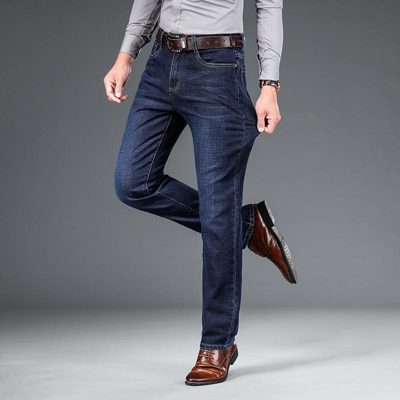 Autumn and winter new jeans medium straight thin cotton loose trousers batch